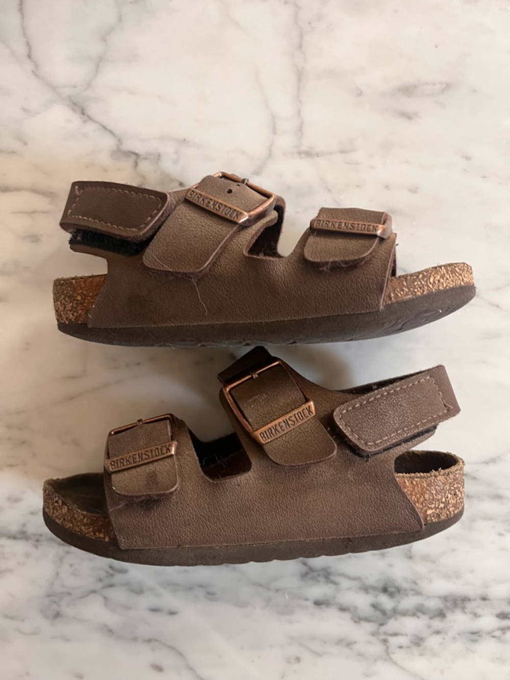 Birkenstock Kids Brown Dual-Strap Cork Footbed Sandals